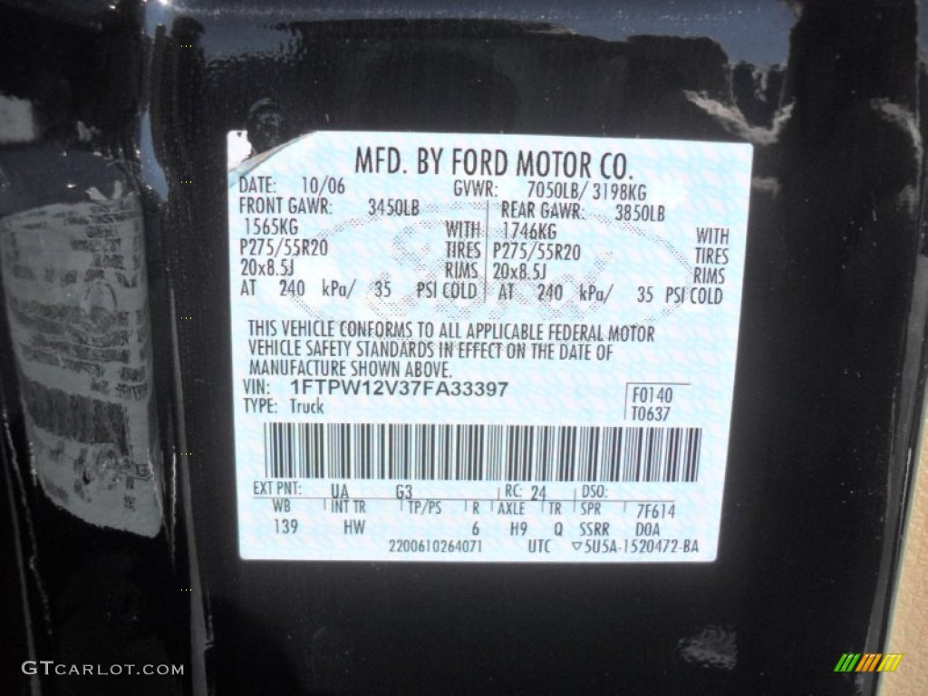 2007 F150 Color Code UA for Black Photo #60554500