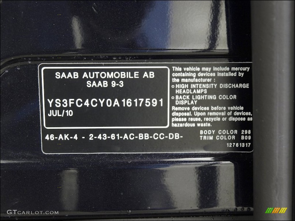 2010 Saab 9-3 Aero Sport Sedan Color Code Photos