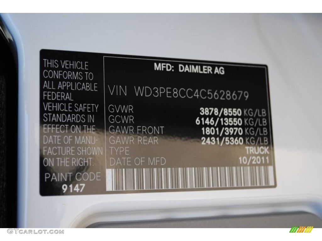 2012 Sprinter Color Code 9147 for Arctic White Photo #60574215