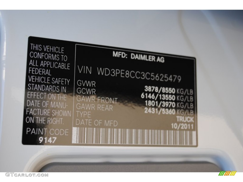 2012 Sprinter Color Code 9147 for Arctic White Photo #60574486