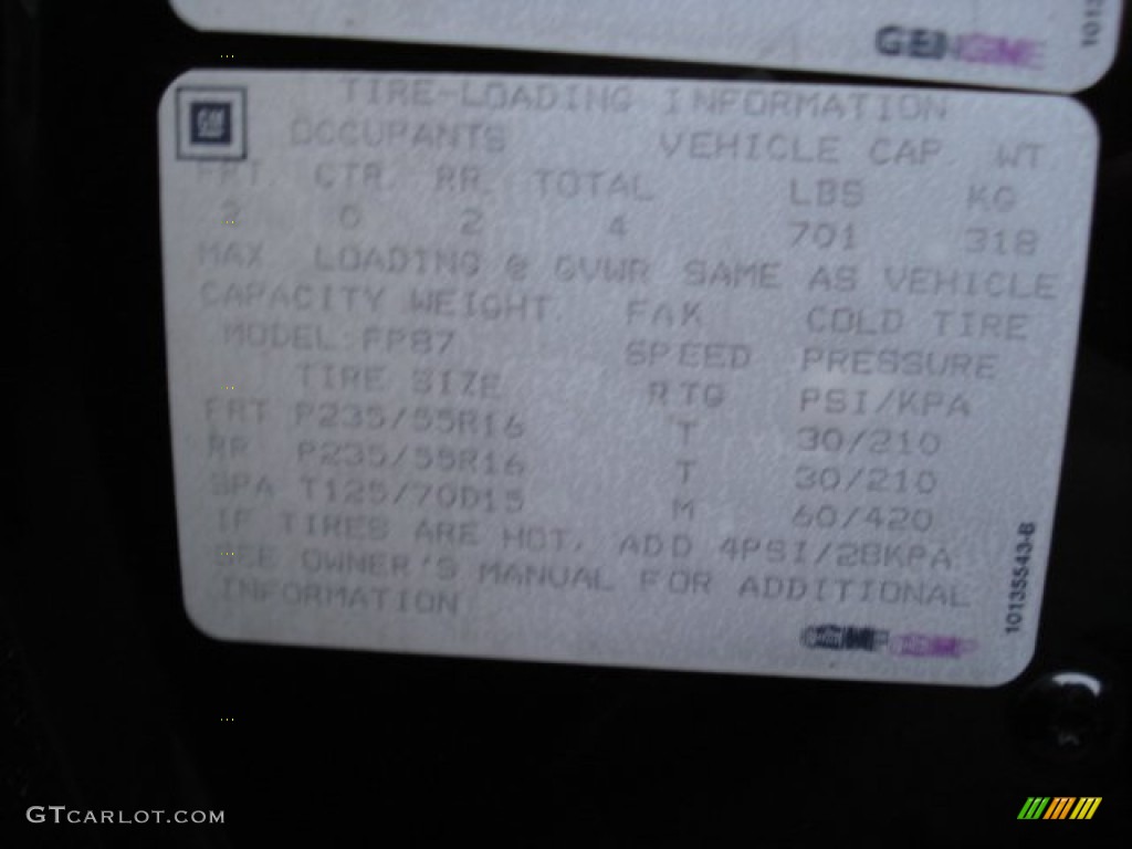 1995 Chevrolet Camaro Coupe Info Tag Photo #60575269