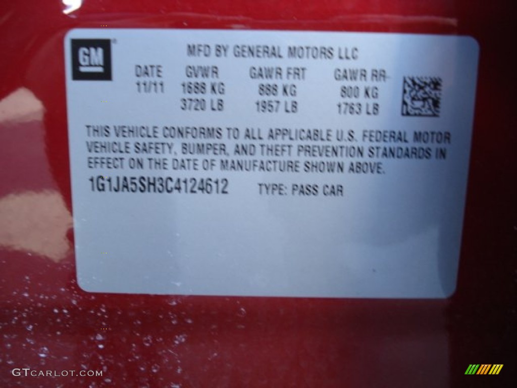 2012 Sonic LS Sedan - Crystal Red Tintcoat / Jet Black/Dark Titanium photo #20