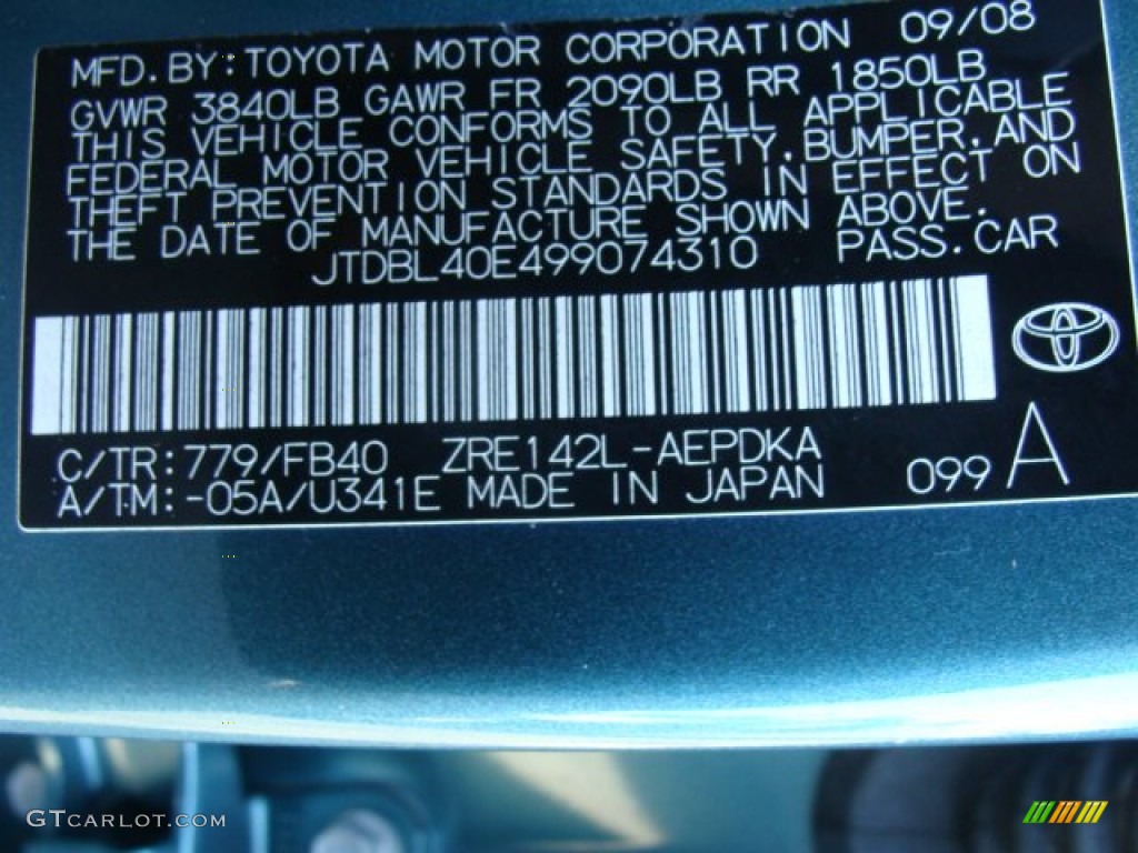 2009 Corolla Color Code 779 for Capri Sea Green Metallic Photo #60577513