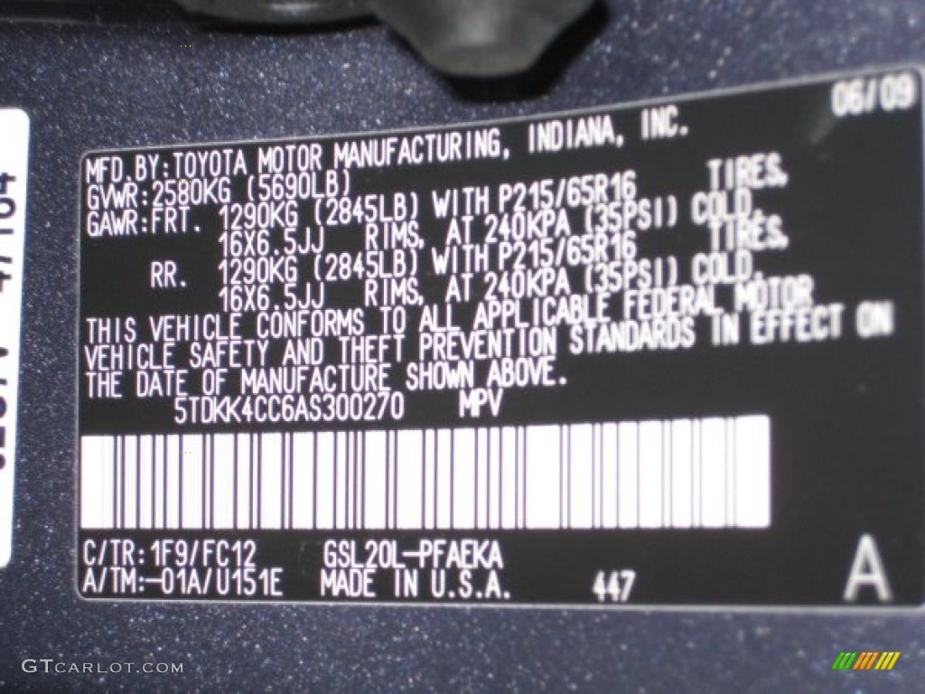 2010 Sienna Color Code 1F9 for Slate Metallic Photo #60591639
