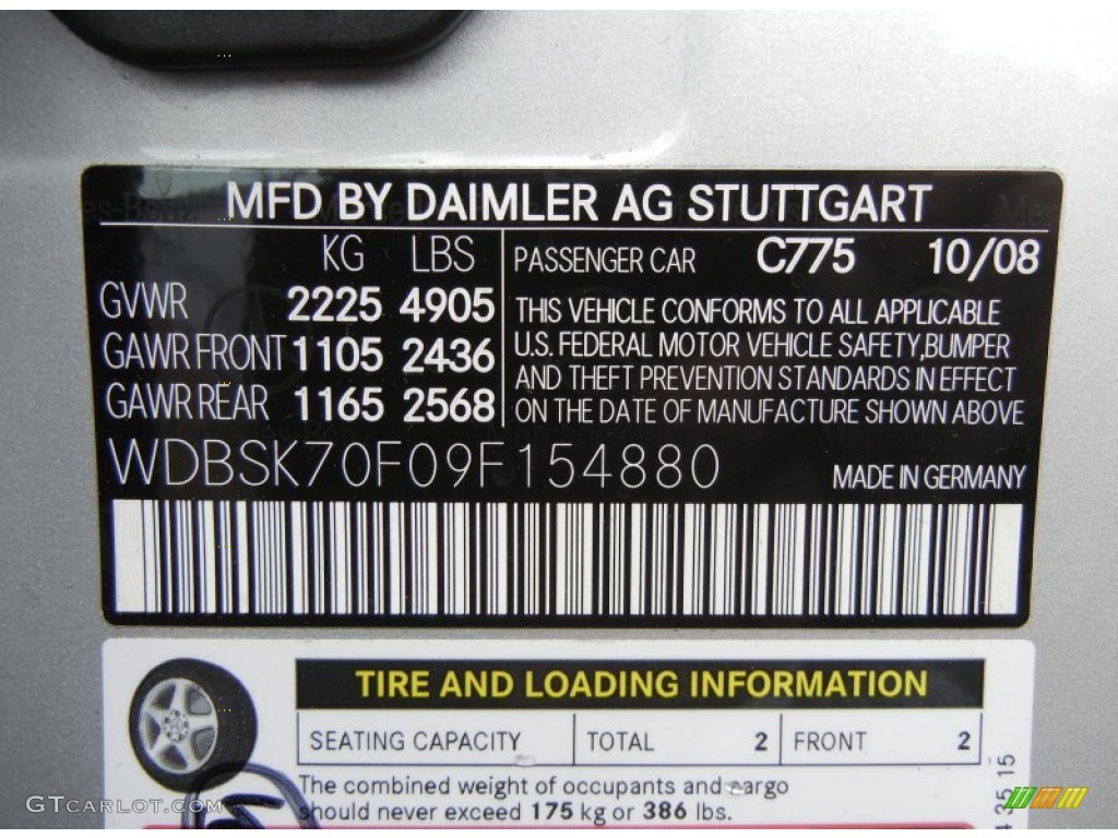 2009 SL Color Code 775 for Iridium Silver Metallic Photo #60599297
