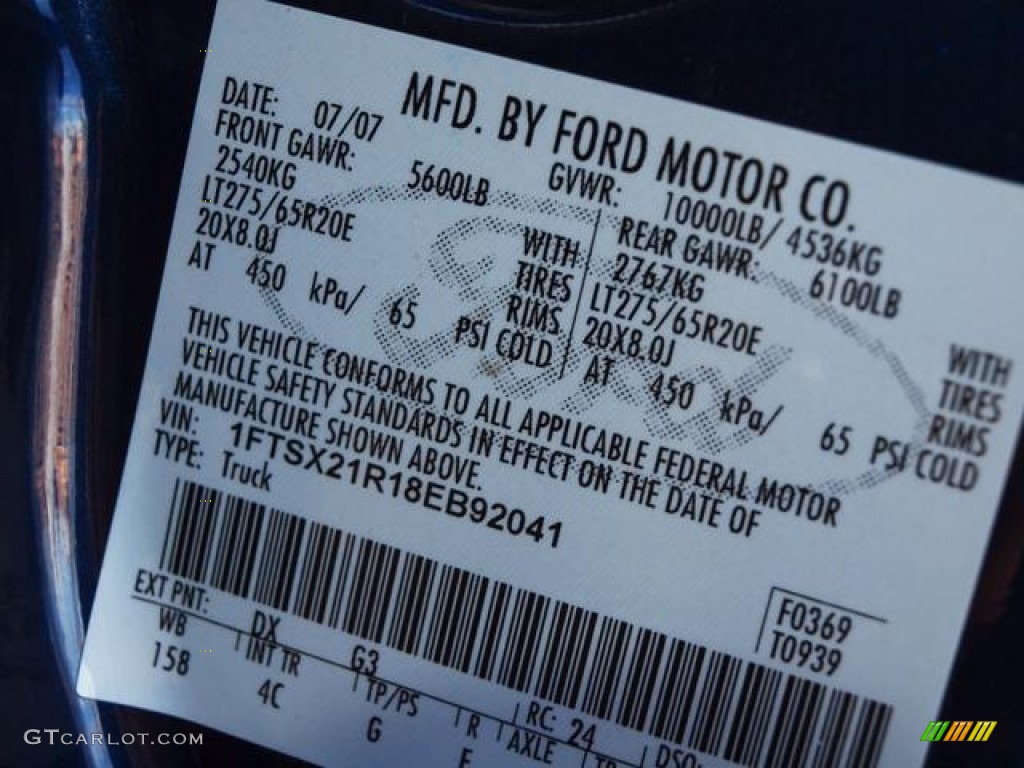2008 F250 Super Duty Color Code DX for Dark Blue Pearl Metallic Photo #60600758