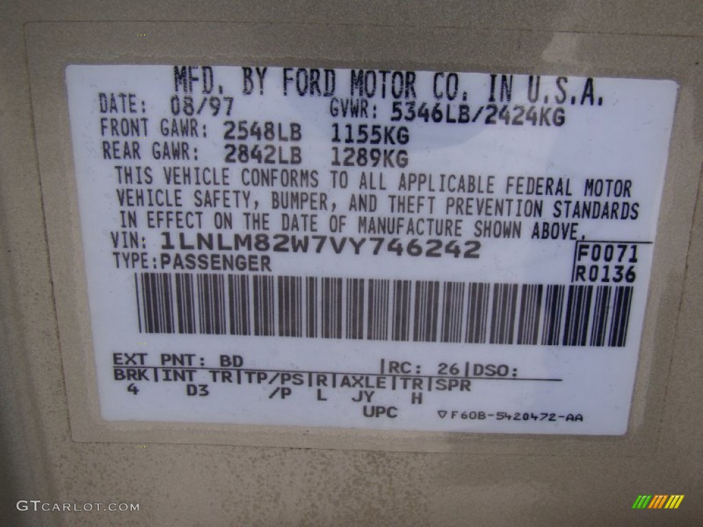 1997 Town Car Color Code BD for Light Cypress Metallic Photo #60609155