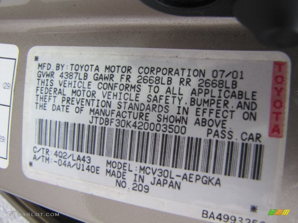 2002 Camry Color Code 4Q2 for Desert Sand Mica Photo #60612203