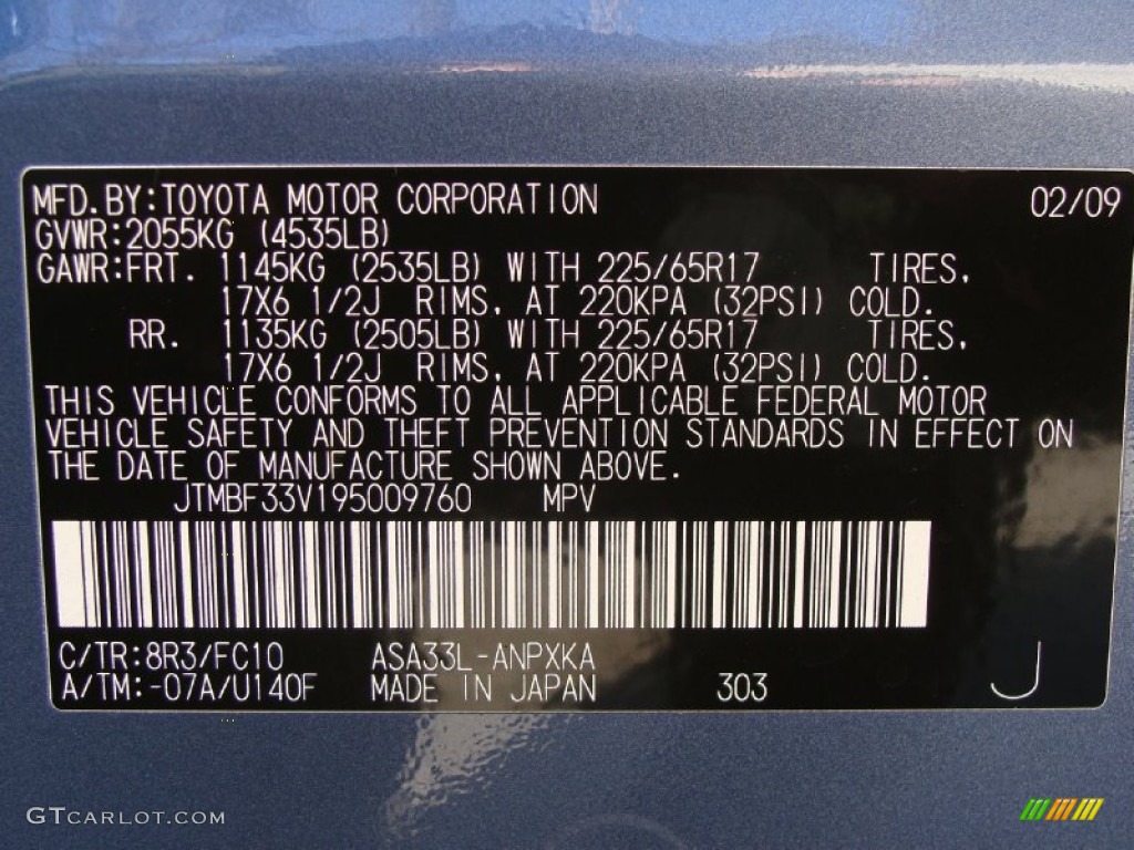 2009 RAV4 Color Code 8R3 for Pacific Blue Metallic Photo #60616880