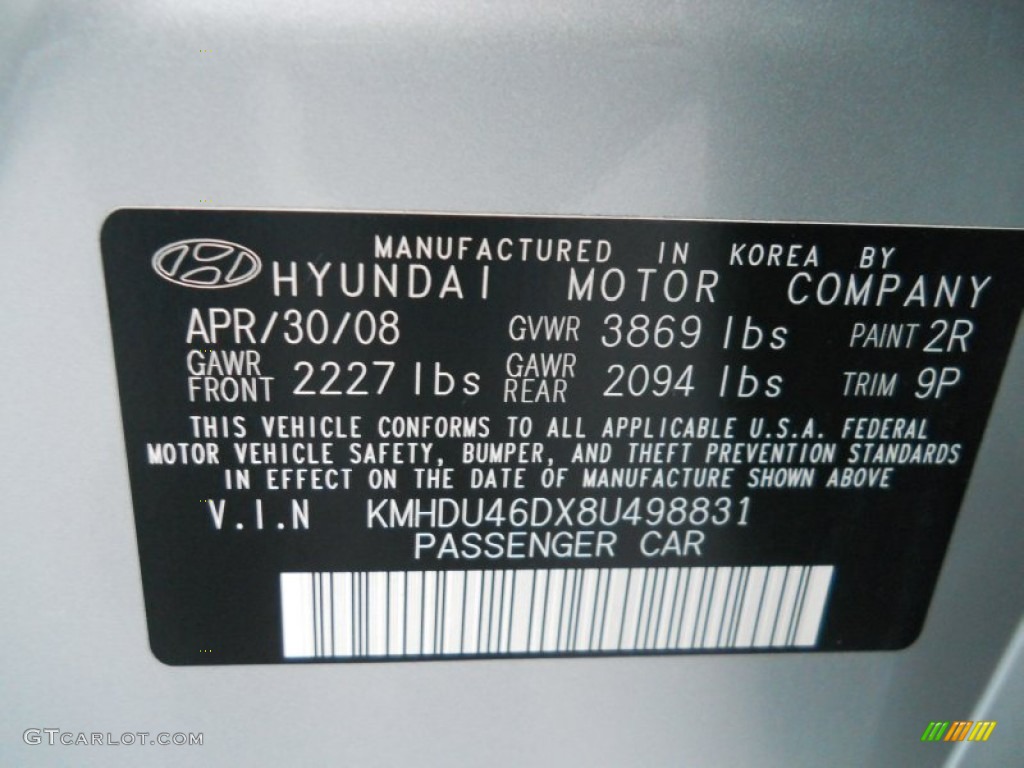 2008 Elantra Color Code 2R for QuickSilver Metallic Photo #60621176