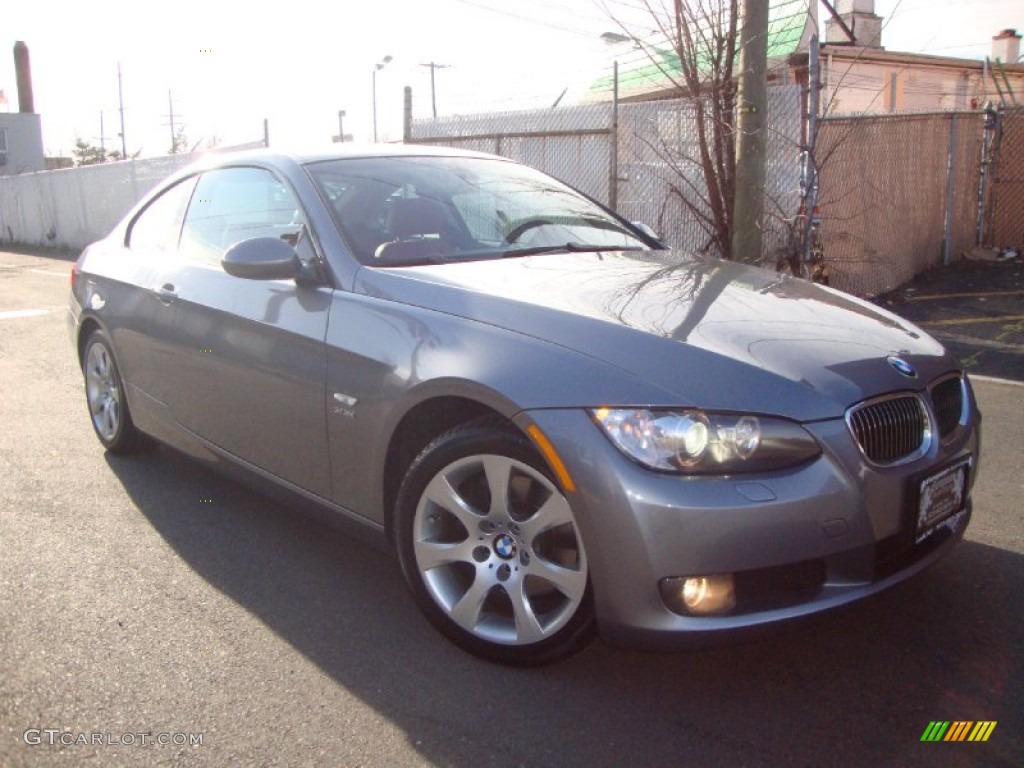 2009 3 Series 328xi Coupe - Space Grey Metallic / Coral Red/Black Dakota Leather photo #2