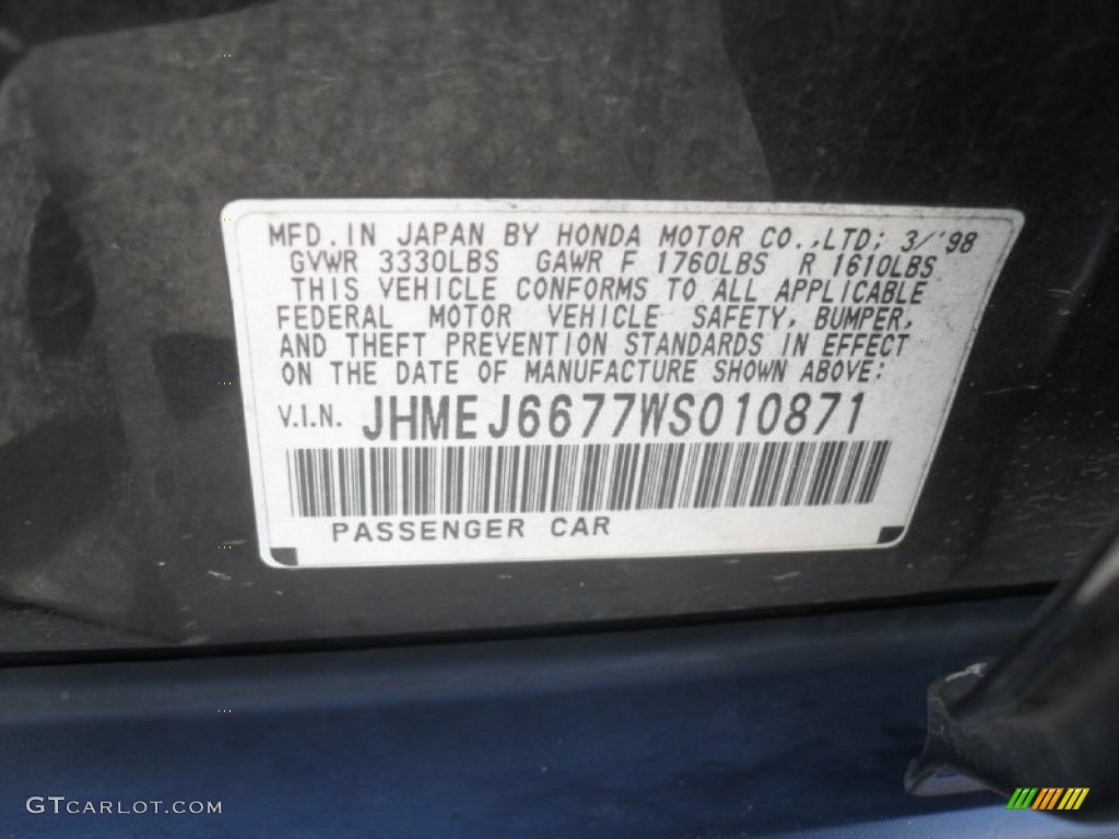 1998 Civic LX Sedan - Flamenco Black Pearl / Gray photo #6