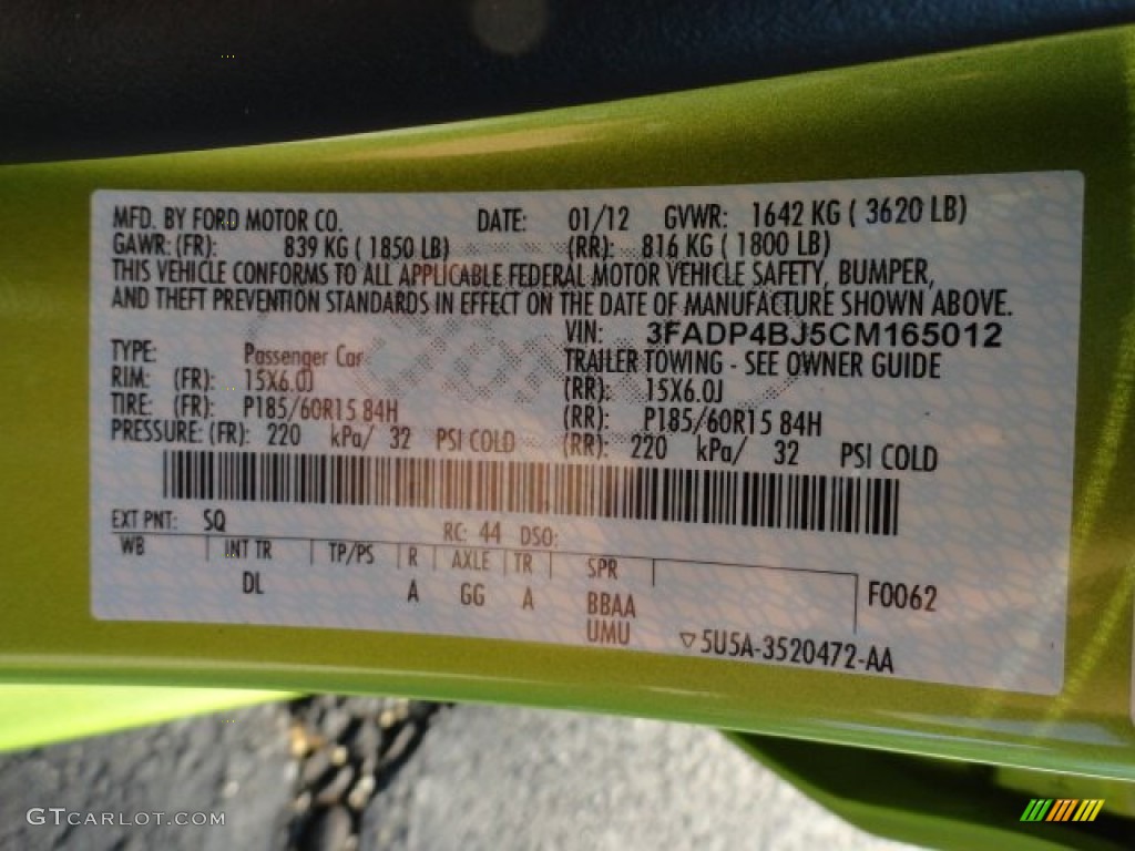 2012 Fiesta Color Code SQ for Lime Squeeze Metallic Photo #60631675