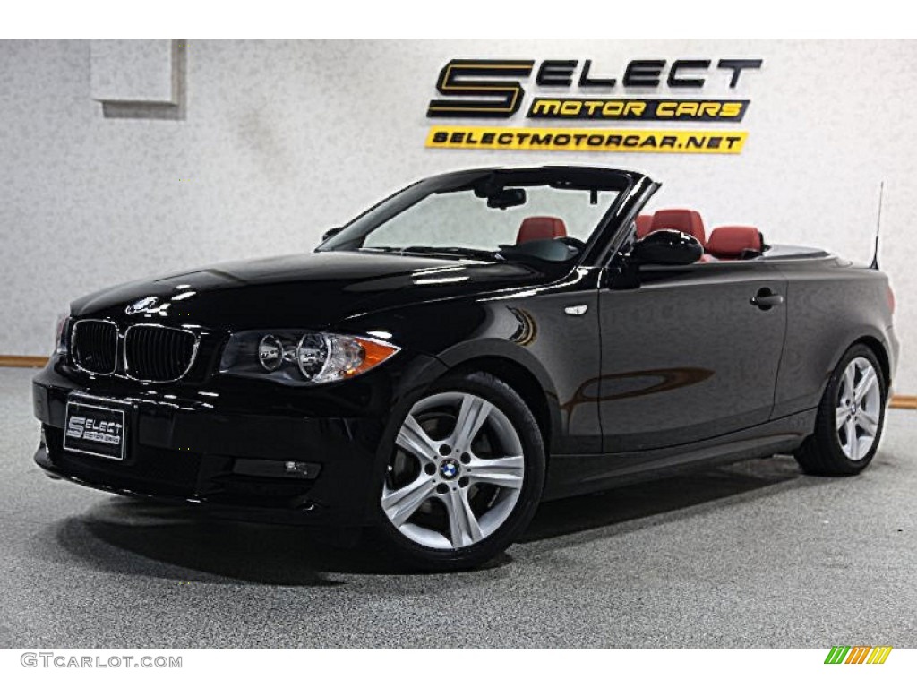 2008 1 Series 128i Convertible - Jet Black / Coral Red photo #2