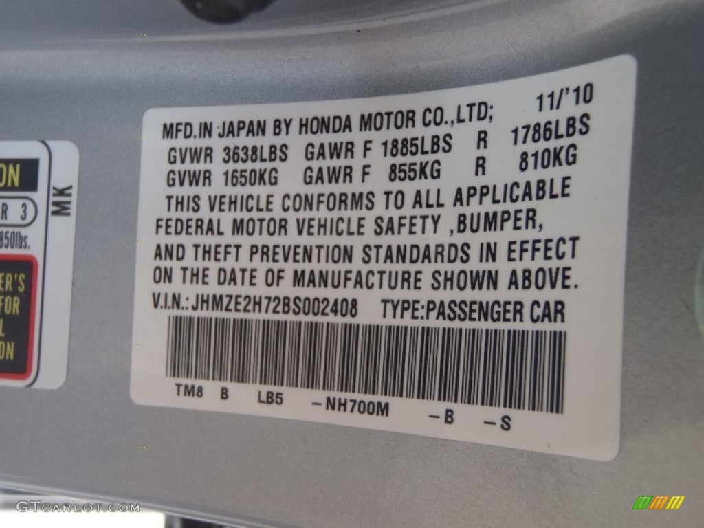 2011 Insight Color Code NH700M for Alabaster Silver Metallic Photo #60632030