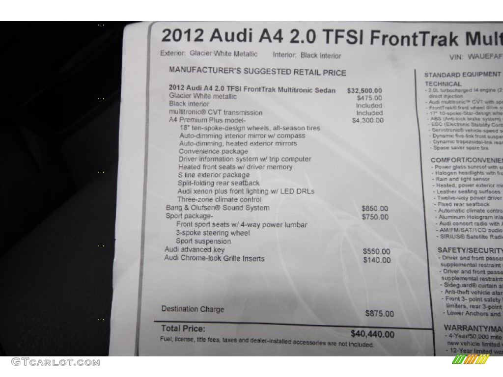 2012 Audi A4 2.0T Sedan Window Sticker Photo #60638140