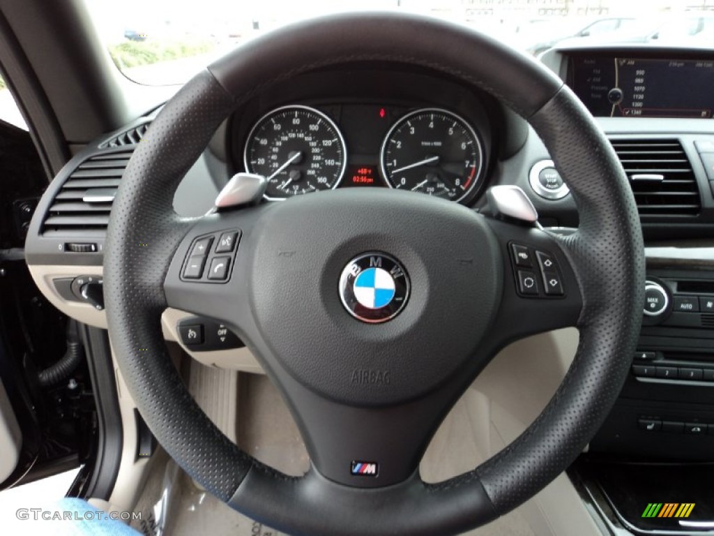 2009 BMW 1 Series 135i Convertible Taupe Steering Wheel Photo #60638842