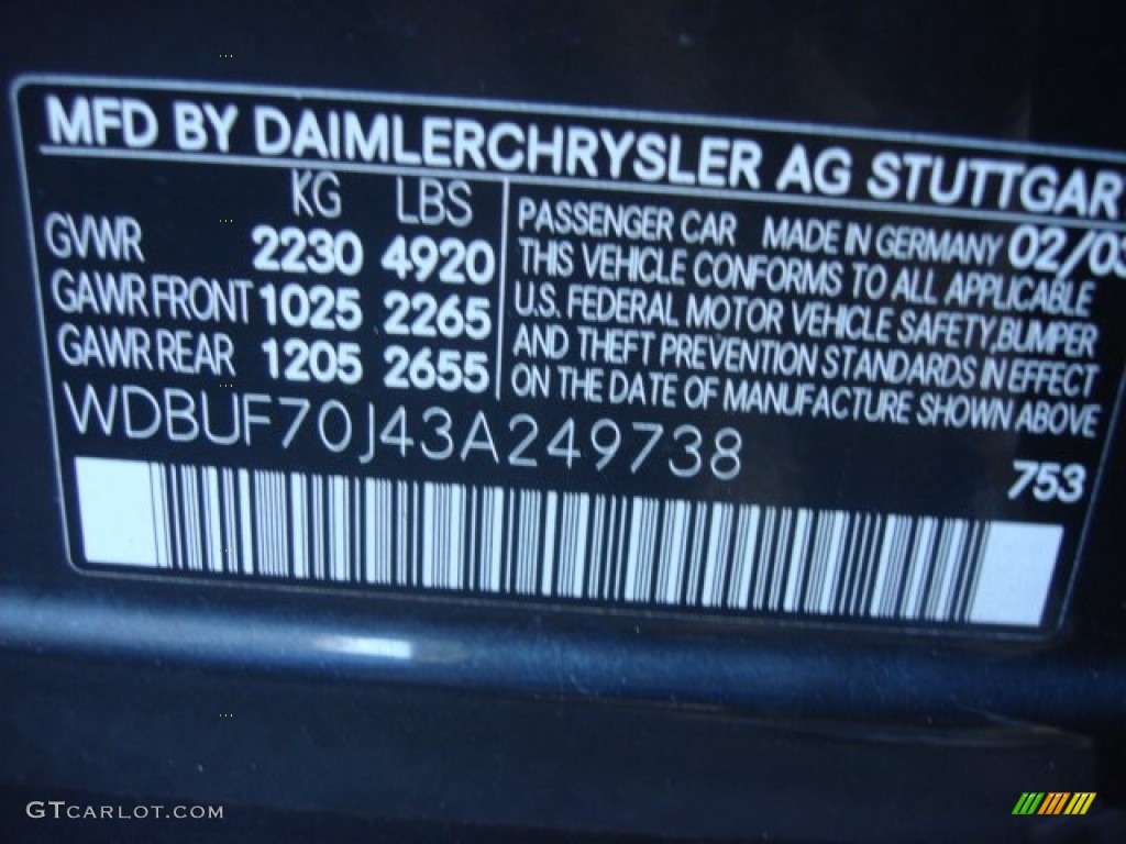 2003 Mercedes-Benz E 500 Sedan Color Code Photos