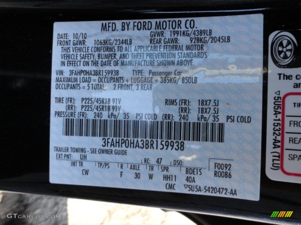 2011 Fusion Color Code UH for Tuxedo Black Metallic Photo #60646408