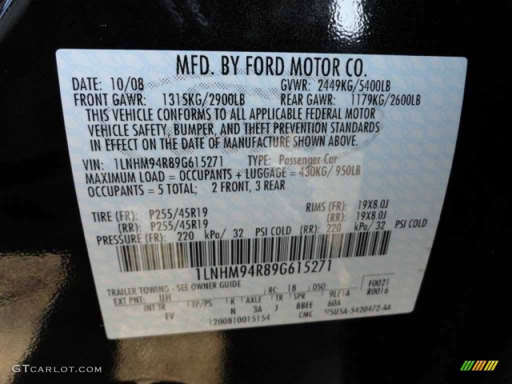 2009 MKS Color Code UH for Tuxedo Black Metallic Photo #60647664