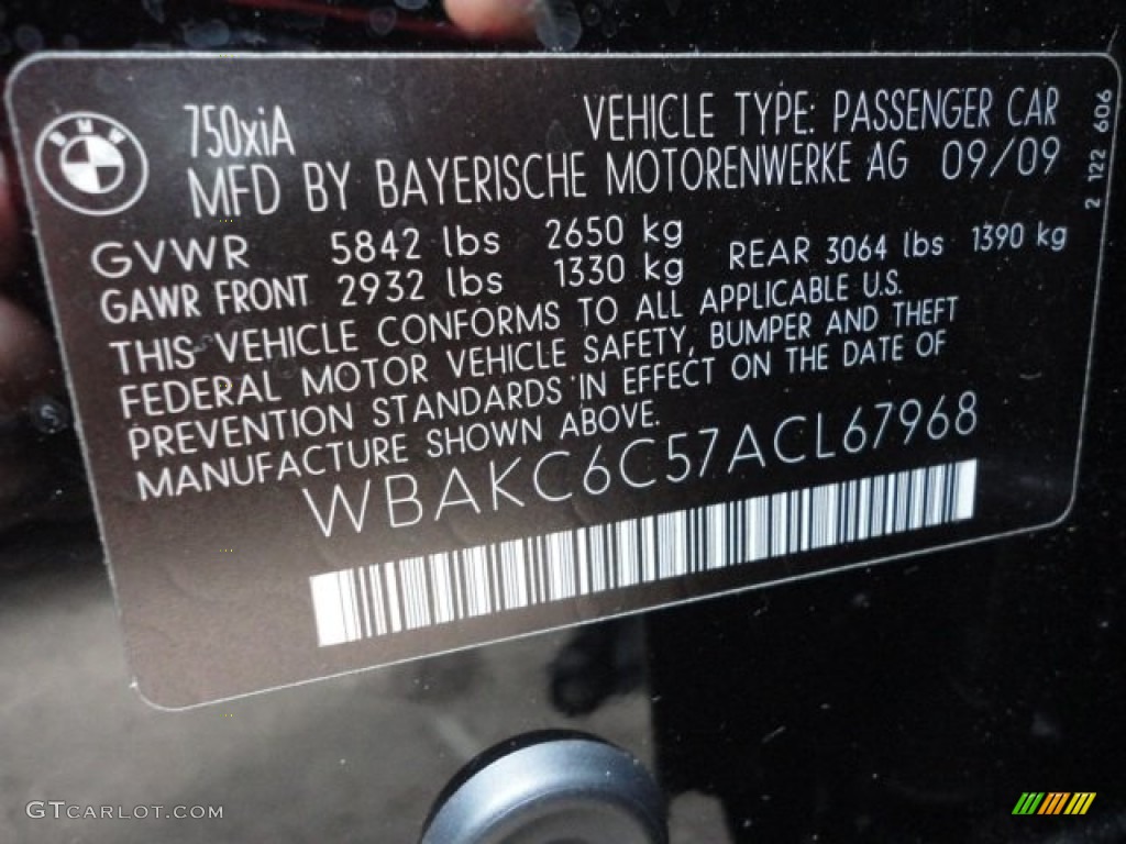 2010 BMW 7 Series 750i xDrive Sedan Info Tag Photo #60649141
