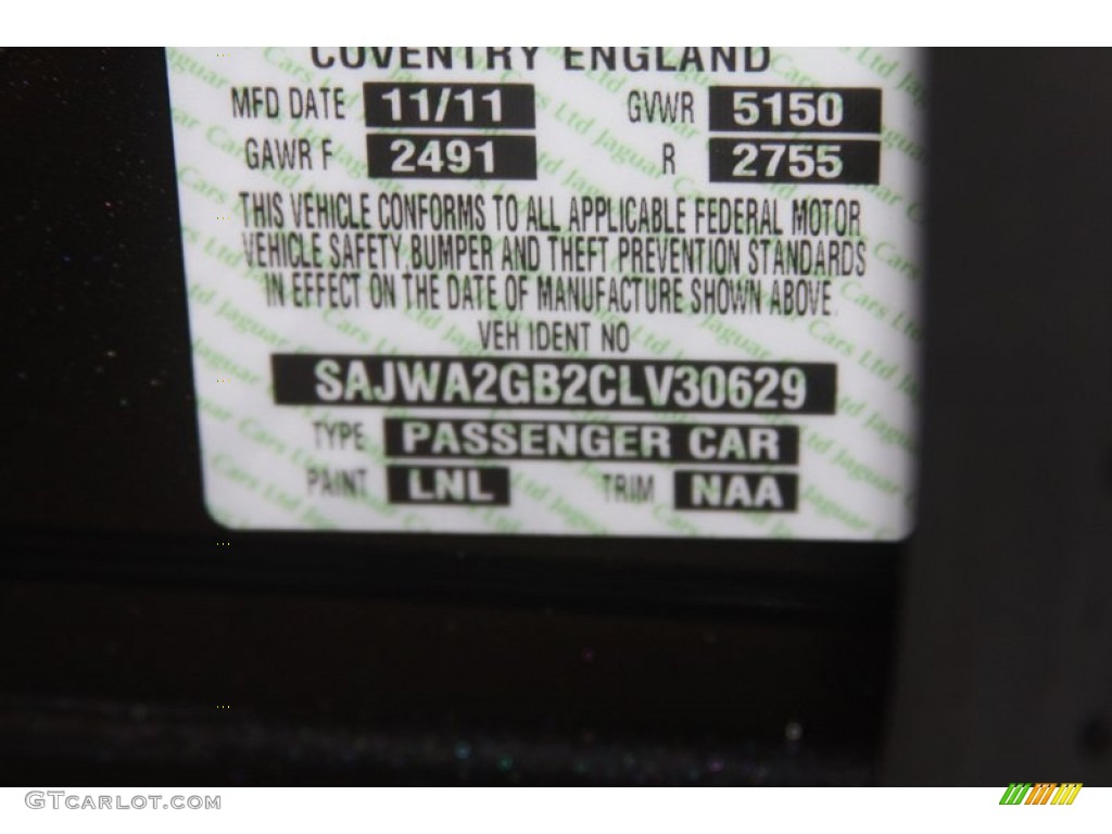 2012 XJ Color Code LNL for Stratus Grey Metallic Photo #60653531