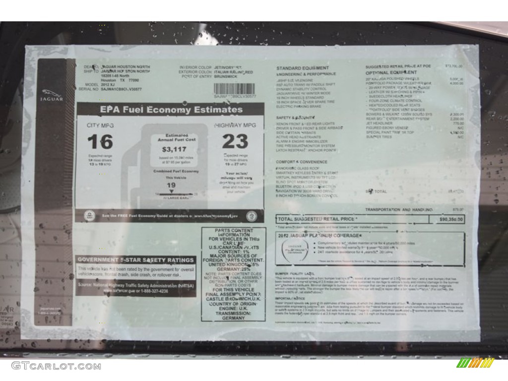 2012 Jaguar XJ XJ Window Sticker Photo #60653807