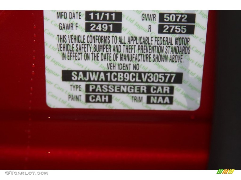 2012 XJ Color Code CAH for Italian Racing Red Metallic Photo #60653816