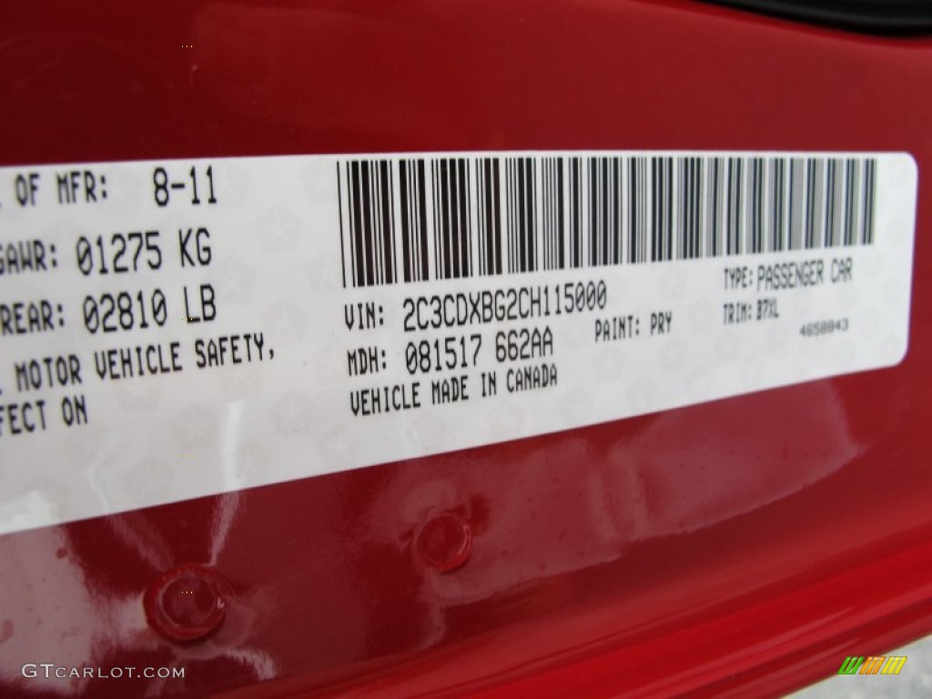 2012 Charger Color Code PRY for Redline 3-Coat Pearl Photo #60667164