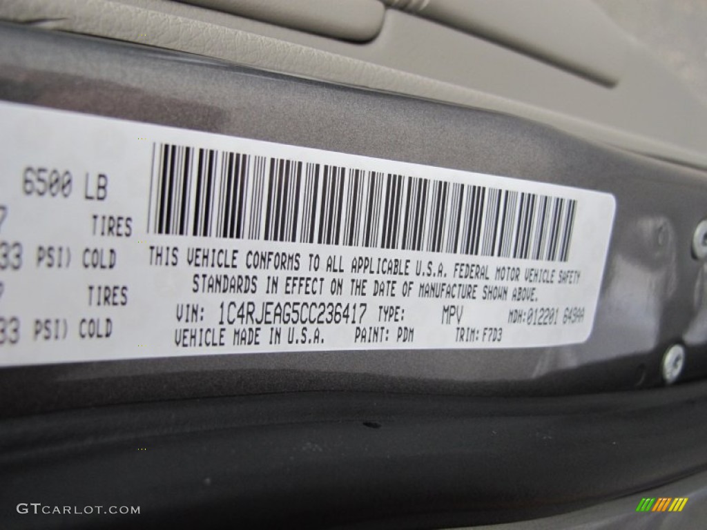 2012 Grand Cherokee Color Code PDM for Mineral Gray Metallic Photo #60667502