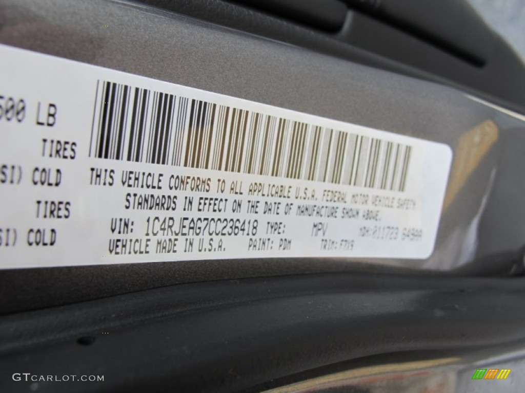 2012 Grand Cherokee Color Code PDM for Mineral Gray Metallic Photo #60667620