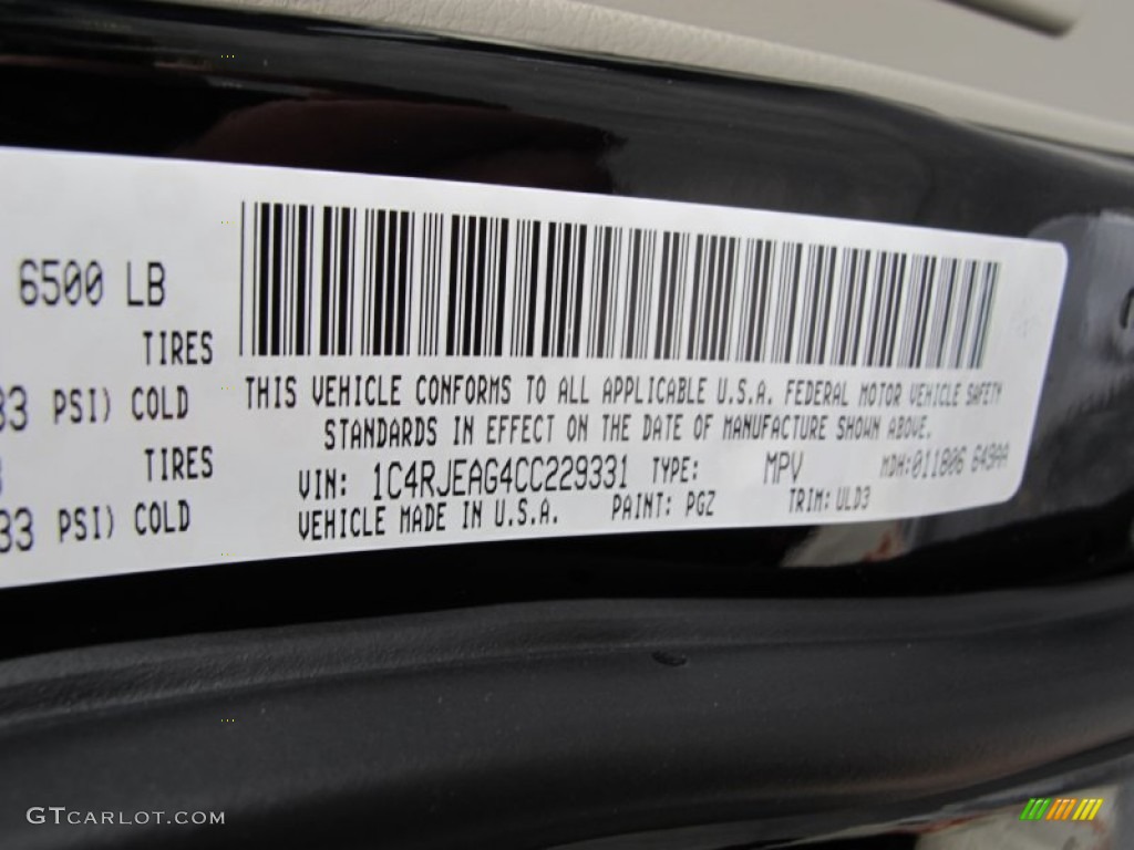 2012 Grand Cherokee Color Code PGZ for Black Forest Green Pearl Photo #60667871