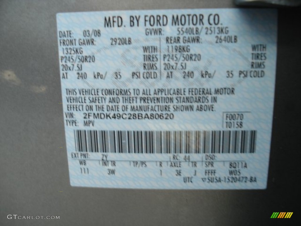 2008 Edge Color Code ZY for Vapor Silver Metallic Photo #60673646
