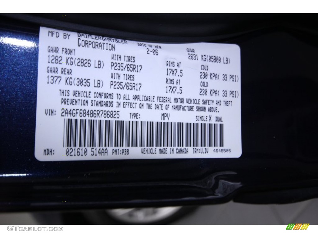 2006 Pacifica Color Code PB8 for Midnight Blue Pearl Photo #60679688