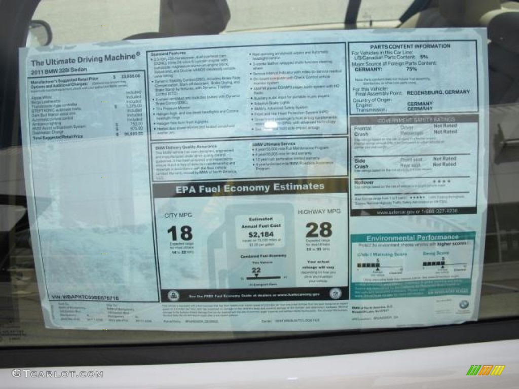 2011 3 Series 328i Sedan - Alpine White / Beige Dakota Leather photo #10