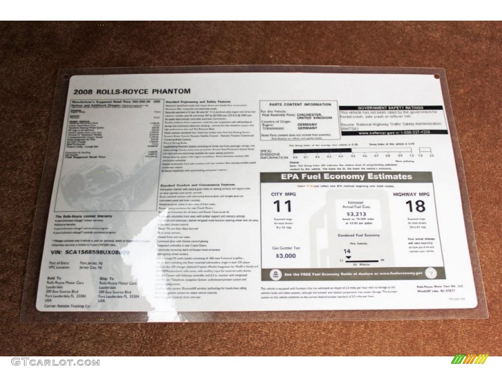 2008 Rolls-Royce Phantom Drophead Coupe Standard Phantom Drophead Coupe Model Window Sticker Photo #60691391