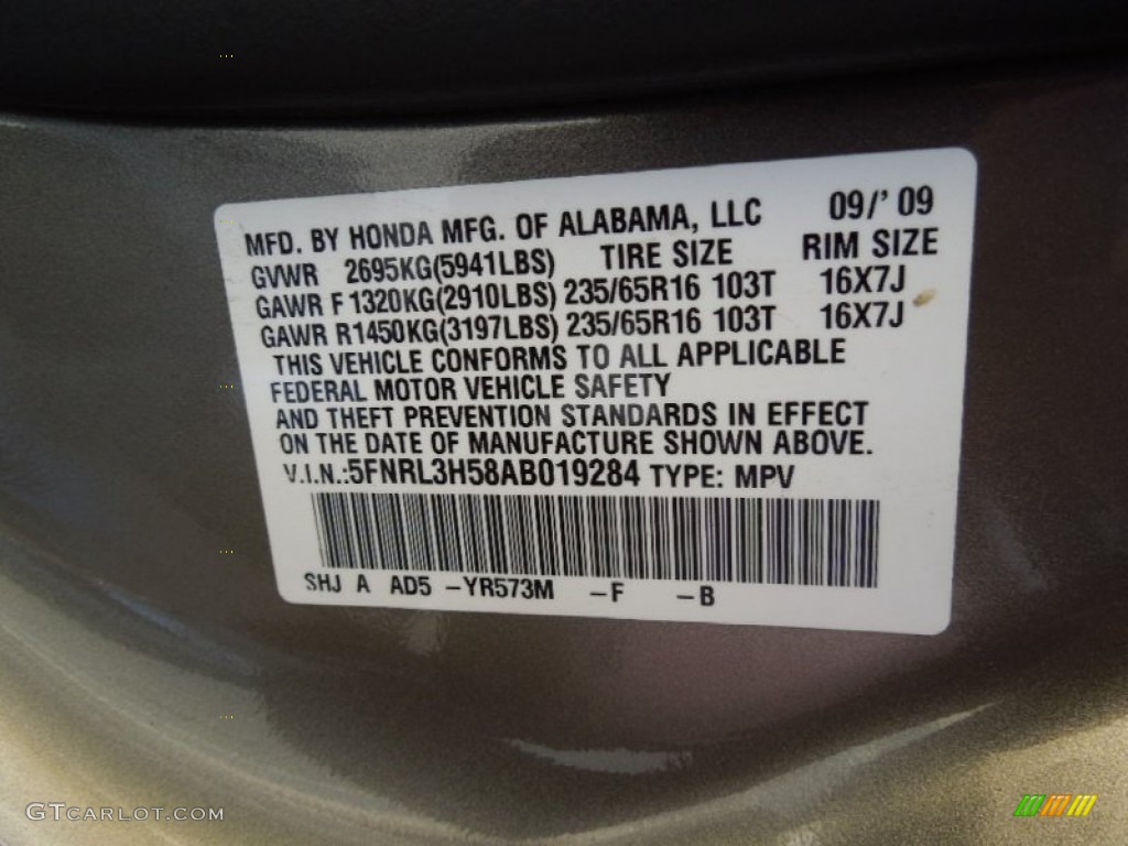 2010 Odyssey Color Code YR573M for Mocha Metallic Photo #60701458