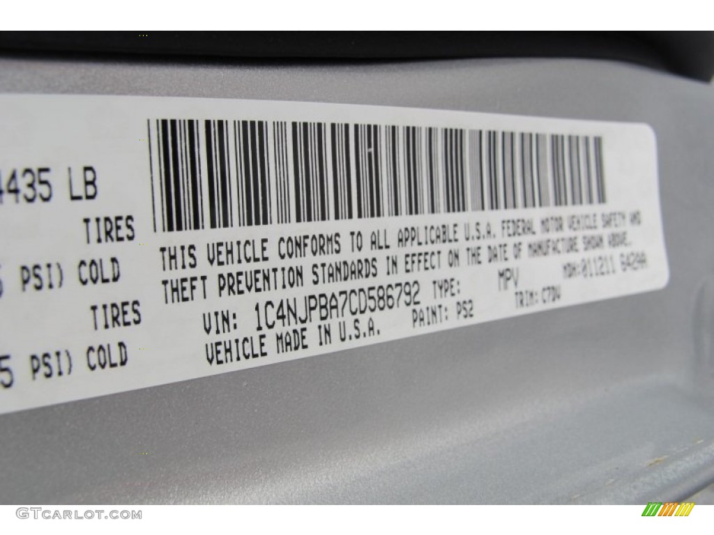 2012 Patriot Color Code PS2 for Bright Silver Metallic Photo #60701560