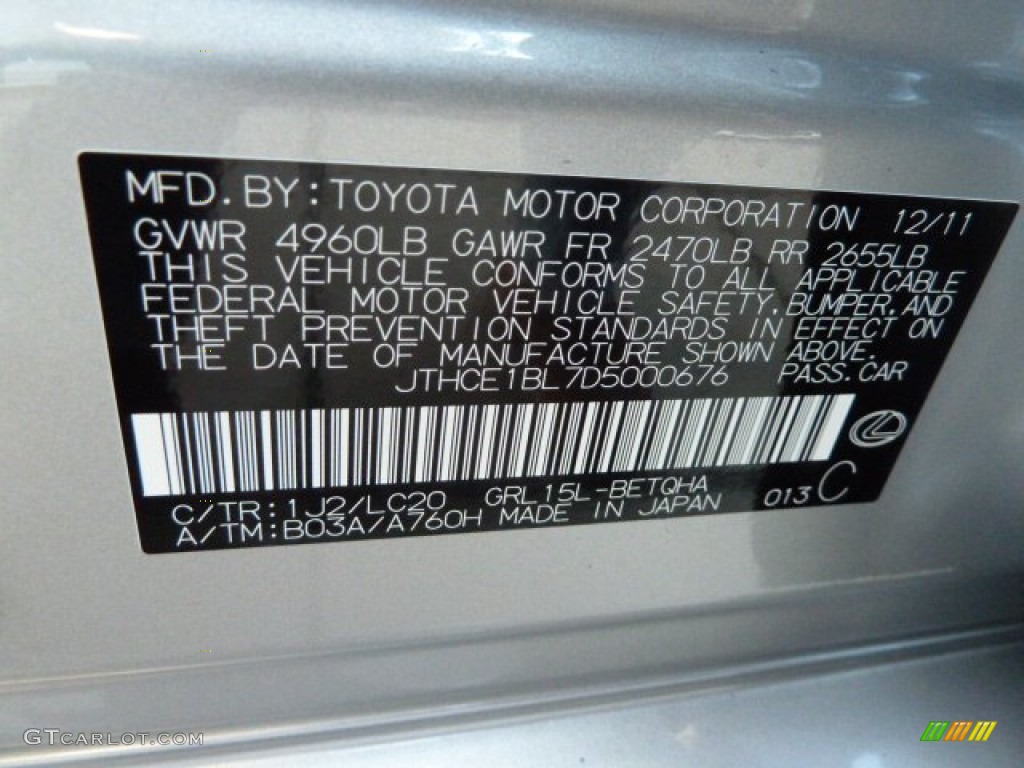 2013 GS Color Code 1J2 for Liquid Platinum Photo #60704386