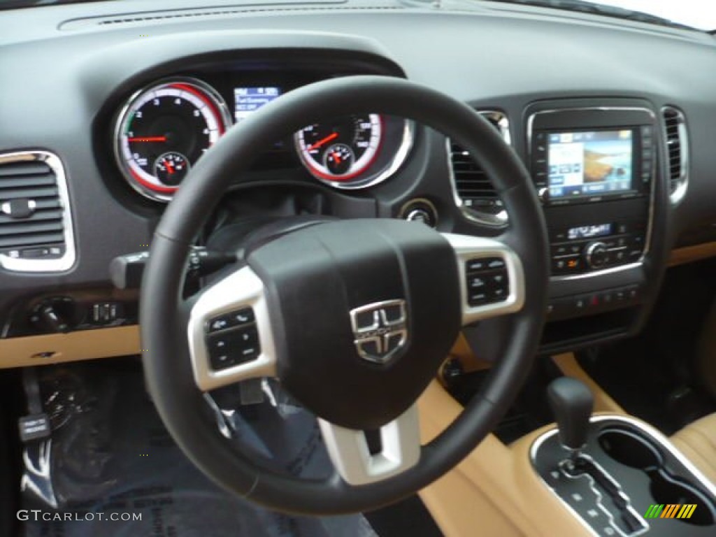 2011 Dodge Durango Citadel 4x4 Black/Tan Steering Wheel Photo #60710404