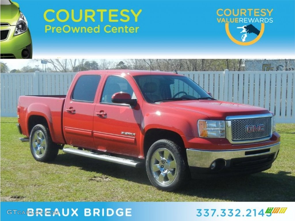 2010 Sierra 1500 SLT Crew Cab - Fire Red / Very Dark Cashmere/Light Cashmere photo #1