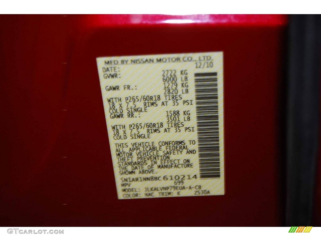 2011 Pathfinder Color Code NAC for Red Brick Photo #60714478