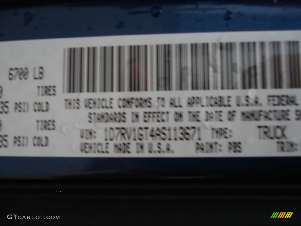 2010 Ram 1500 Color Code PBS for Deep Water Blue Pearl Photo #60717505