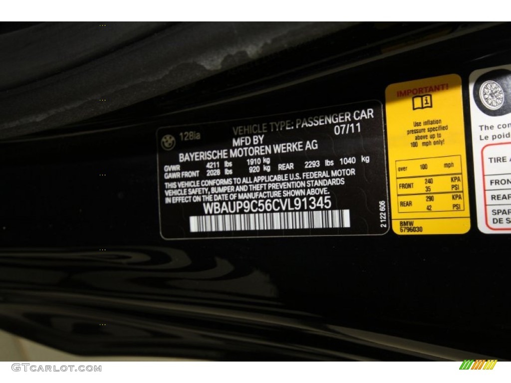 2012 1 Series 128i Coupe - Jet Black / Black photo #23
