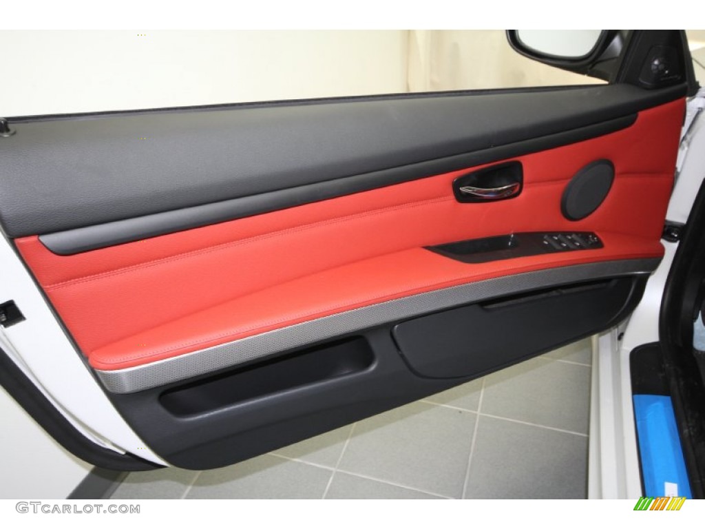 2012 BMW 3 Series 335is Convertible Coral Red/Black Door Panel Photo #60721126