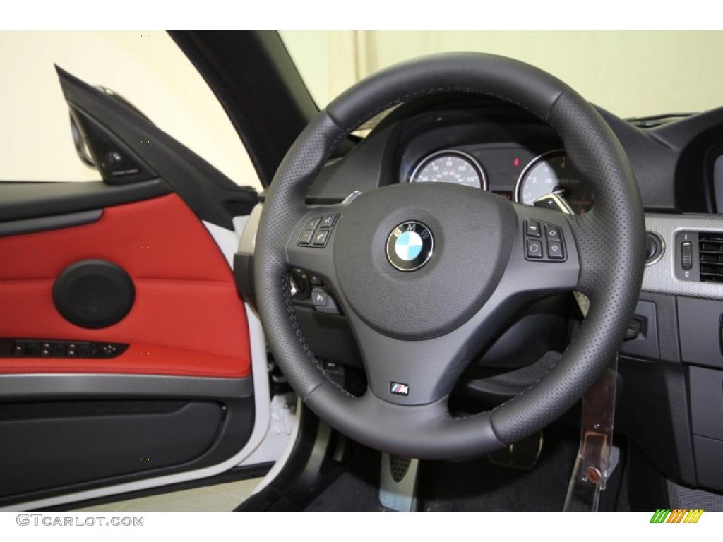 2012 BMW 3 Series 335is Convertible Coral Red/Black Steering Wheel Photo #60721225