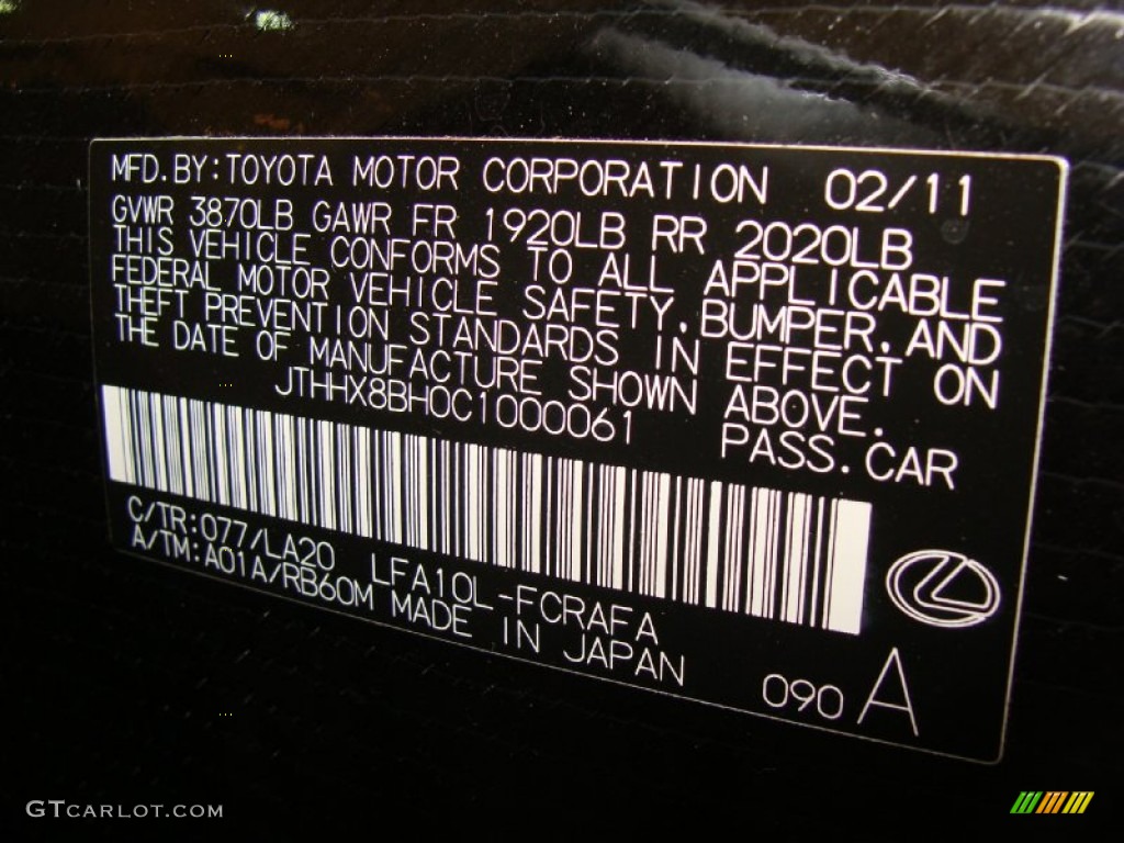 2012 Lexus LFA Coupe Color Code Photos