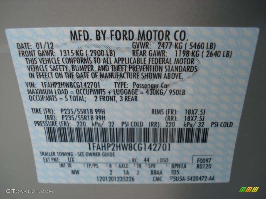2012 Taurus Color Code UX for Ingot Silver Photo #60726424