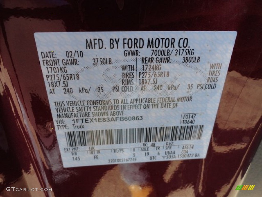 2010 F150 Color Code UK for Royal Red Metallic Photo #60729118