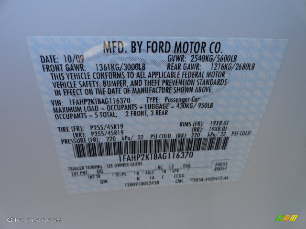2010 Taurus Color Code UG for White Platinum Metallic Tri-Coat Photo #60731041